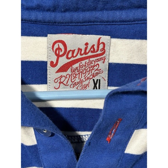 Parish Nation Polo Shirt Mens XL Blue Stripe Short Sleeve Road King - Picture 7 of 9